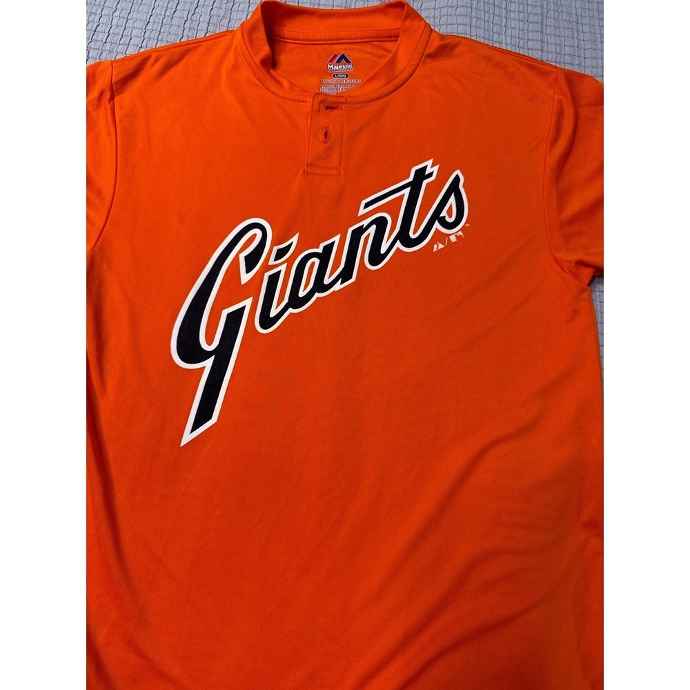 Majestic San Francisco Giants MLB Orange Cool Base Henley Shirt Youth L Mens XS